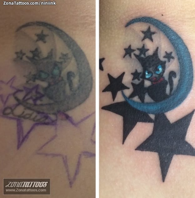 Foto de tatuaje Gatos, Lunas, Estrellas