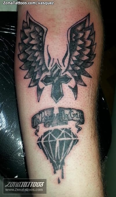 Tattoo of Crosses, Wings, Diamods