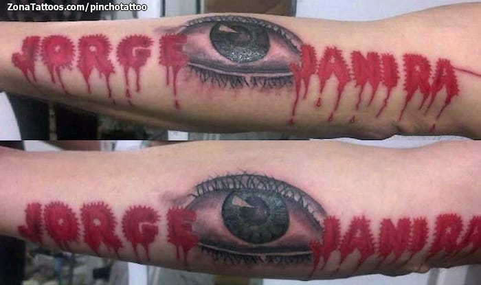 Tattoo photo Eyes, Letters, Blood