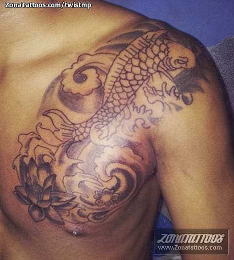 Tattoo of Koi, Chest, Fish