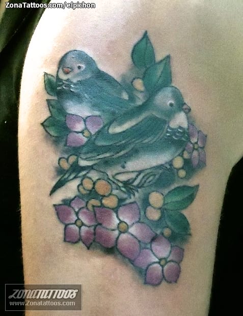 Foto de tatuaje Animales, Aves, Flores