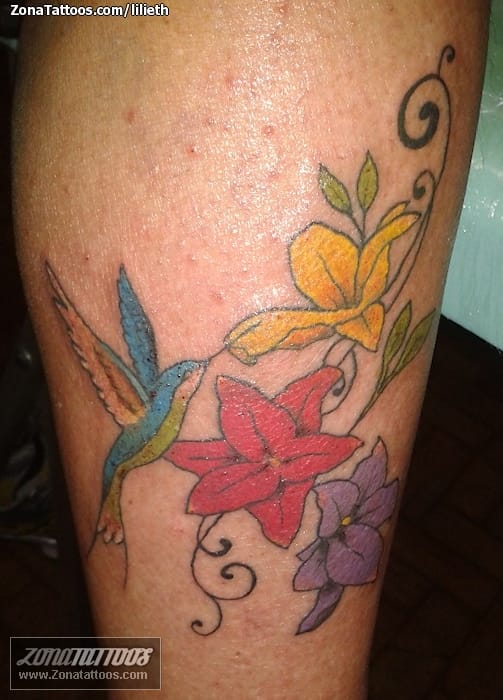 Tattoo photo Flowers, Birds, Humming bird