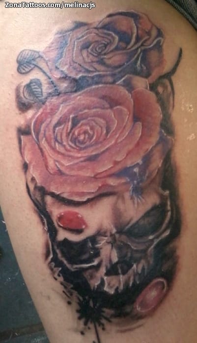 Tattoo photo Skulls, Flowers, Roses