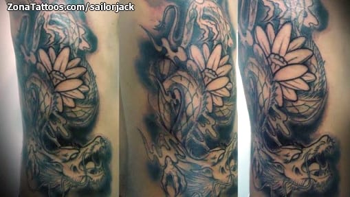 Foto de tatuaje Dragones, Flores, Orientales