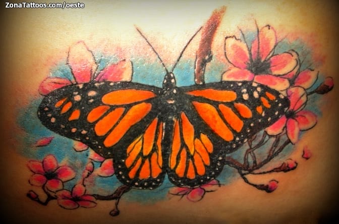 Foto de tatuaje Mariposas, Flores, Cerezos