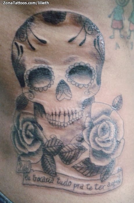 Tattoo photo Sugar Skull, Roses, Flowers