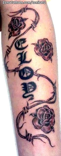 Tattoo photo Barbwire, Roses, Flowers