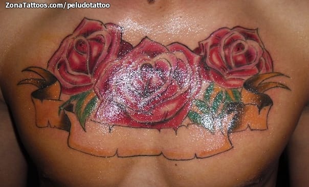 Tattoo photo Roses, Flowers, Scrolls