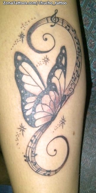 Foto de tatuaje Mariposas, Insectos, Partituras