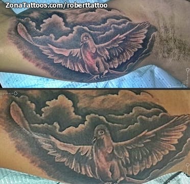 Foto de tatuaje Aves, Palomas, Nubes