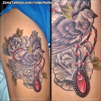 Tattoo photo Birds, Flowers, Jewels