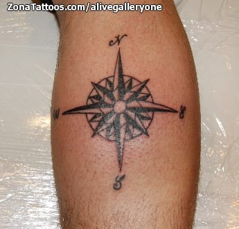 Tattoo photo Compass rose, Calf