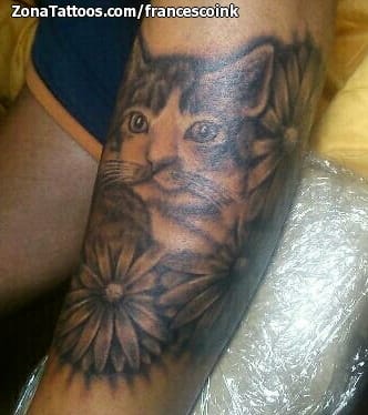 Foto de tatuaje Flores, Gatos, Animales