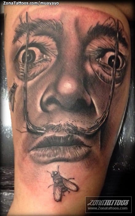 Foto de tatuaje Dalí, Rostros, Moscas