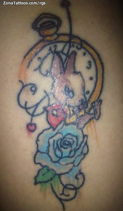 Tattoo photo Rabbits, Clocks, Roses