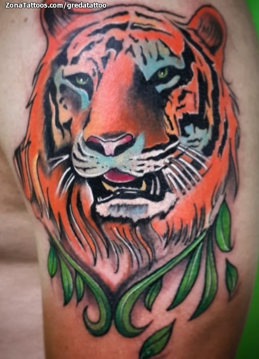 Foto de tatuaje Tigres, Animales, Hojas