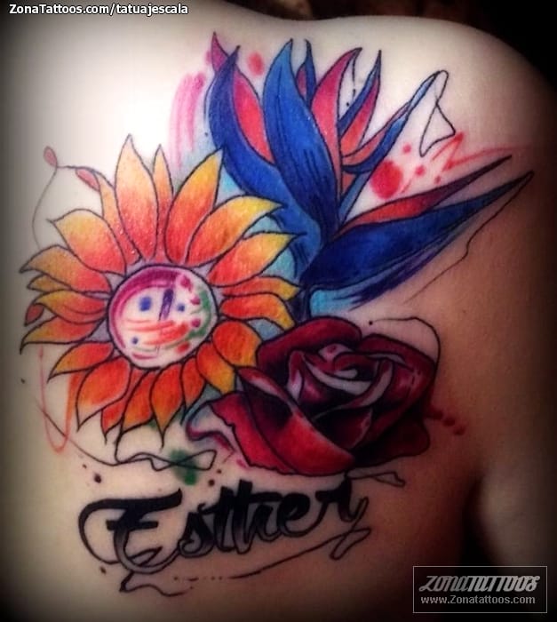 Tattoo photo Flowers, Sunflowers, Roses