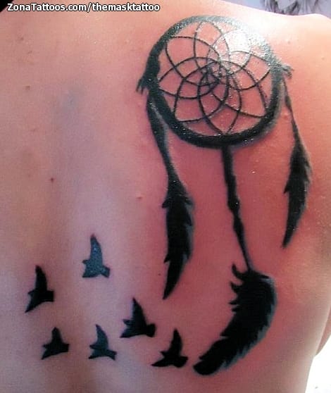 Foto de tatuaje Atrapasueños, Aves, Espalda