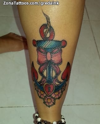 Tattoo photo Anchors, Leg, Ribbons