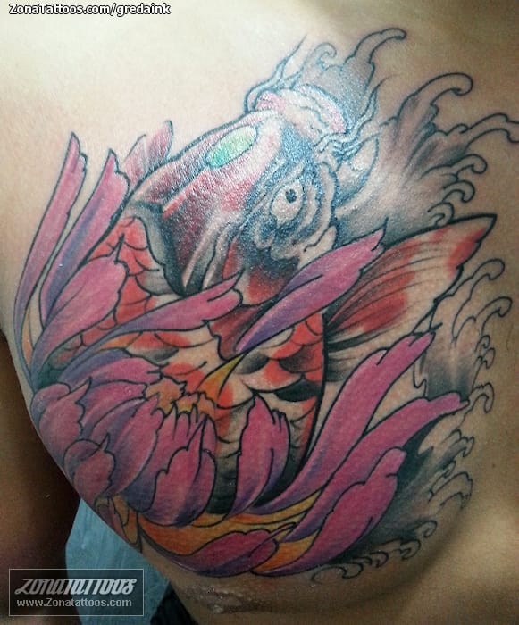 Foto de tatuaje Orientales, Koi, Flores