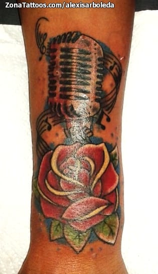 Tattoo photo Roses, Microphones, Flowers