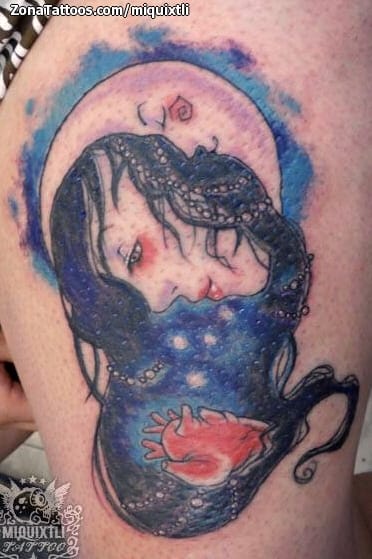 Tattoo photo Faces, Fantasy, Moons