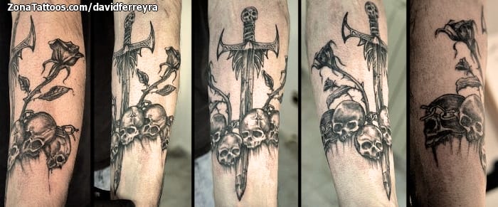 Tattoo photo Skulls, Swords, Roses