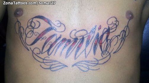 Foto de tatuaje Familia, Letras, Pecho