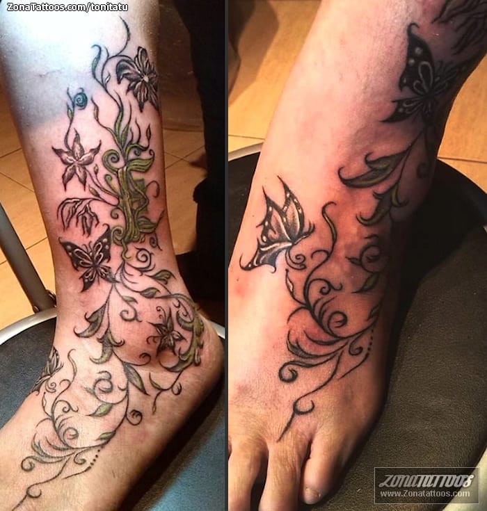 Tattoo Of Vines Butterflies Ankle