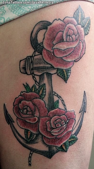 Tattoo of Anchors, Roses, Flowers