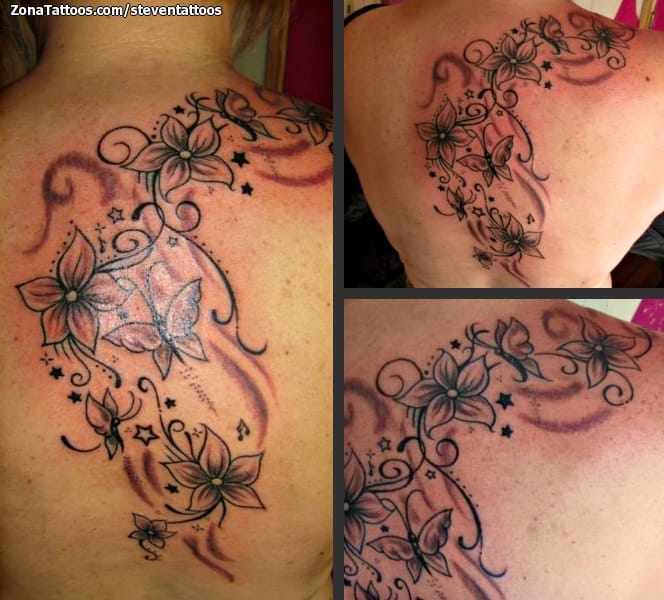 Foto de tatuaje Flores, Filigranas, Espalda