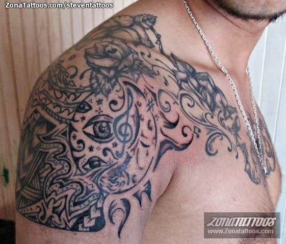 Tattoo photo Eyes, Tribal, Shoulder