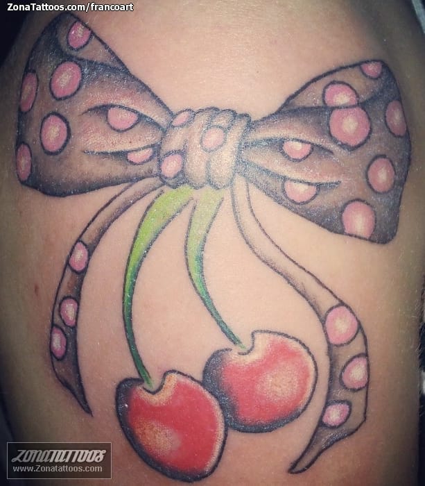 Tattoo photo Ribbons, Cherries, Fruits