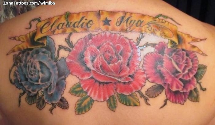 Foto de tatuaje Flores, Rosas, Pergaminos