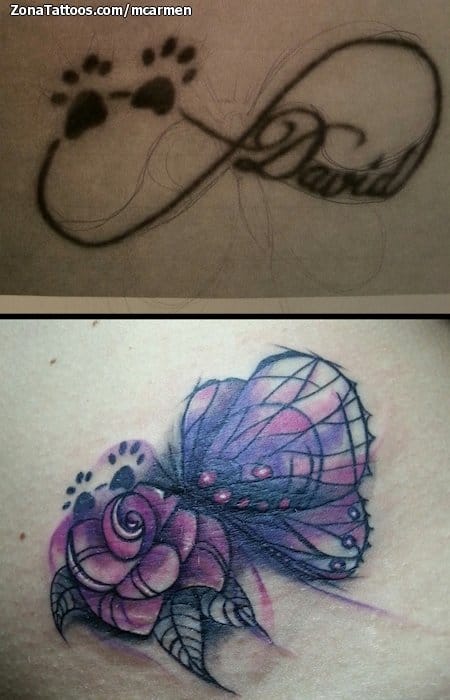 Tattoo photo Butterflies, Flowers, Cover Up