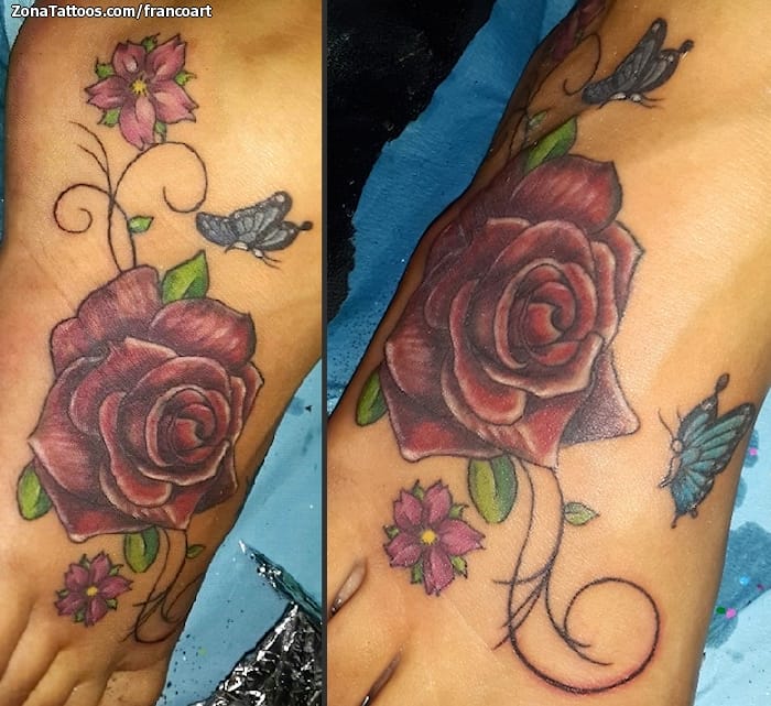 Foto de tatuaje Rosas, Flores, Empeine