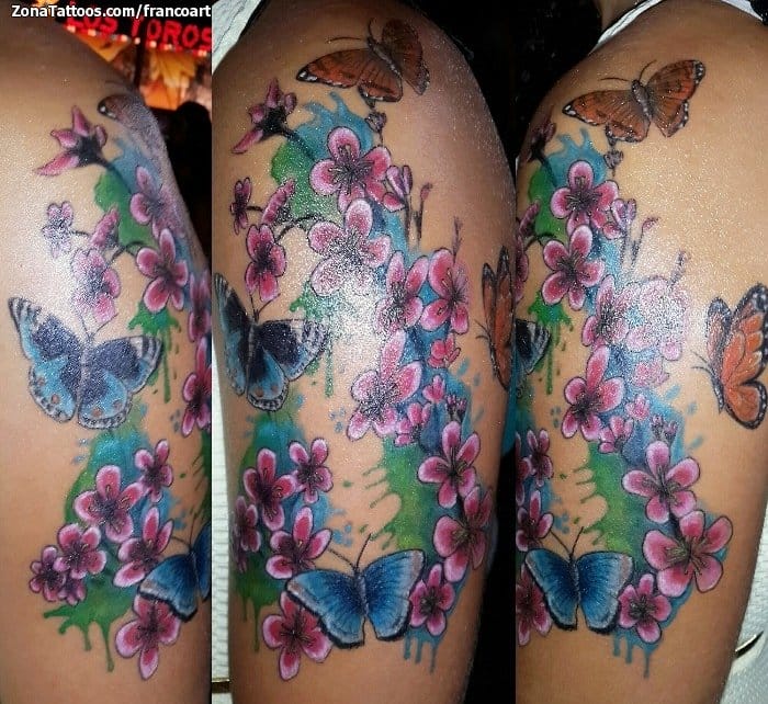 Tattoo photo Butterflies, Flowers, Watercolor