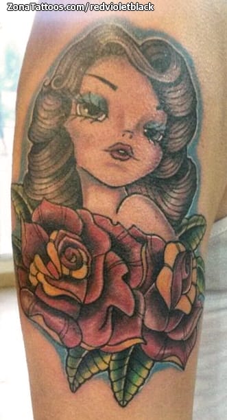 Foto de tatuaje Pin-ups, Rosas, Flores