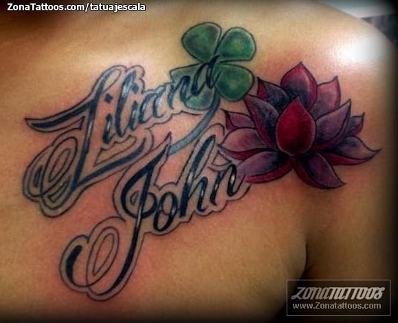 Foto de tatuaje Nombres, Tréboles, Lotos