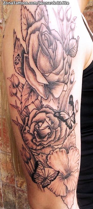 Tattoo photo Flowers, Roses, Butterflies