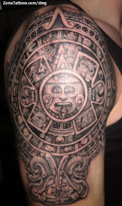 Being Animal Tattoos  Aztec calendar tattoo design Generally wearing an Aztec  tattoo symbolizes your belief in mysticism greater power nature and  energies All of these factors are combined in every Aztec