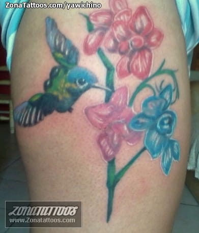 Tattoo photo Flowers, Birds, Humming bird