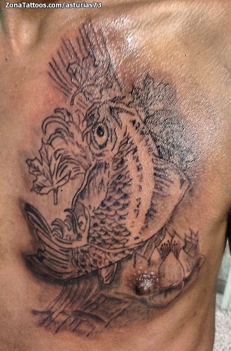 Foto de tatuaje Koi, Pecho, Peces