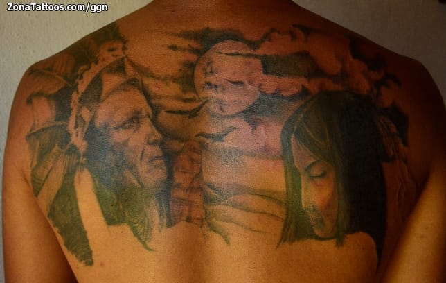 Tattoo photo Indians, Back, Moons