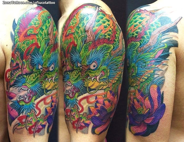 Foto de tatuaje Orientales, Dragones, Lotos