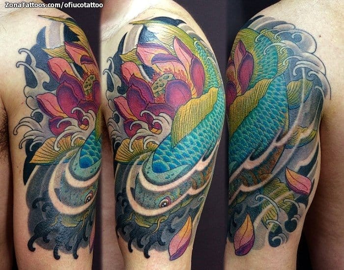 Foto de tatuaje Koi, Lotos, Peces