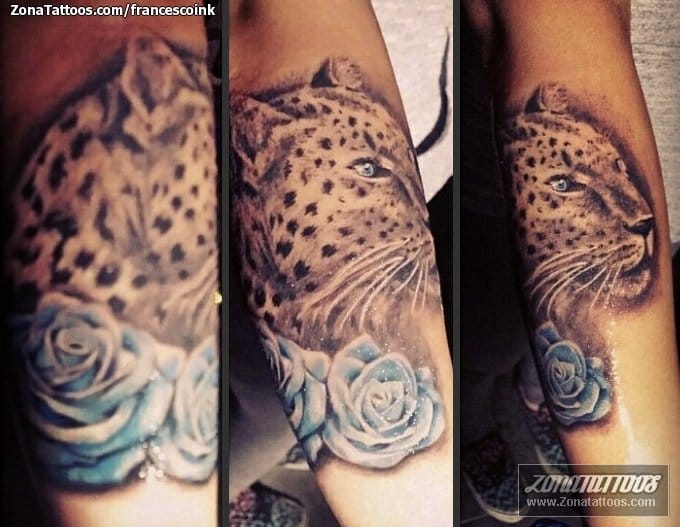 Tattoo photo Leopards, Roses, Animals