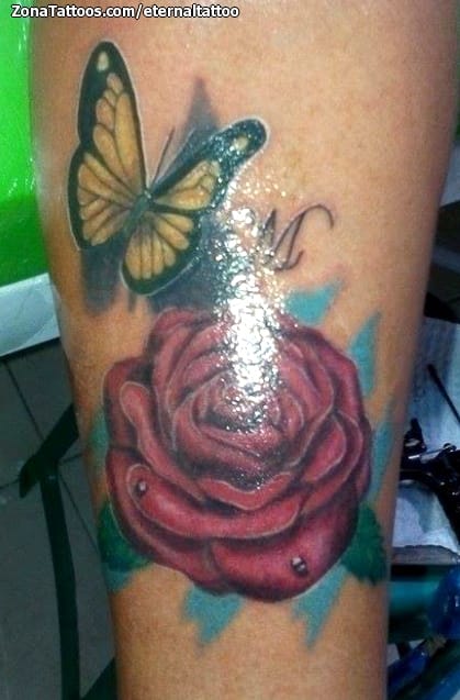 Foto de tatuaje Rosas, Flores, Mariposas