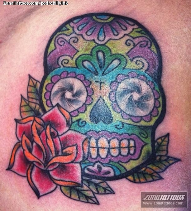 Foto de tatuaje Sugar Skull, Rosas, Flores