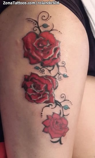 Tattoo photo Roses, Flowers, Thigh